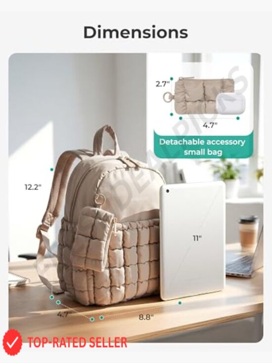 Puffy Checkered Quilted Mini Backpack 2-in-1 Set with Detachable Pouch main image 6